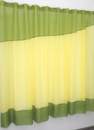 Фіранка на кухню або балкон (280х170см). колір жовтий з оливковим3 фото