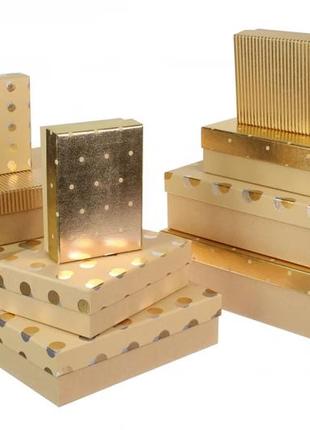 Набір новорічних подарункових коробок "золоті з візерунком",l:  37 см х 27 см х 11 см (комплект 10 шт)
