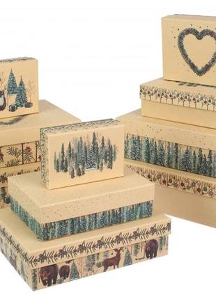Набір новорічних подарункових коробок "зимовий ліс", l: 37.5*29*16 см (комплект 10 шт)