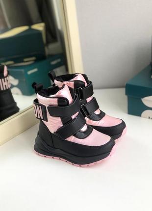 Детские зимние термо ботинки дутики для девочек 28-33 розовые черные том