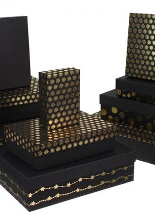 Набір новорічних подарункових коробок "золото на чорному",l:  37 см х 27 см х 11 см (комплект 10 шт)