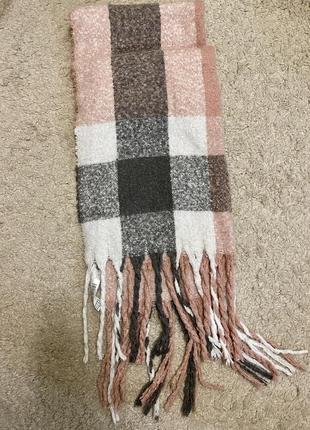 Зимний теплый мохеровый шарф с бахромой длинный