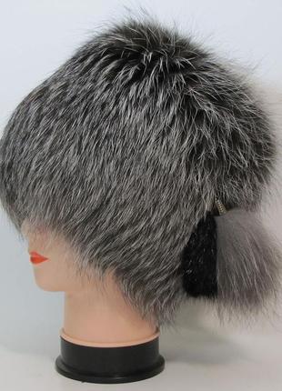 Хутряна жіноча шапка із хутра чорнобурки.1 фото