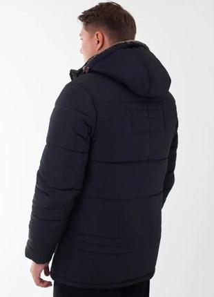Зимняя черная мужская куртка парка/ классический теплый пуховик с воротником и капюшоном на меху - зима4 фото