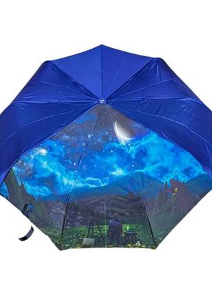 Атласний парасолька-напівавтомат з пейзажами автомат на 9 спиць з системою антивітер срібний дощ1 фото