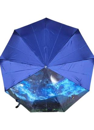 Атласний парасолька-напівавтомат з пейзажами автомат на 9 спиць з системою антивітер срібний дощ5 фото