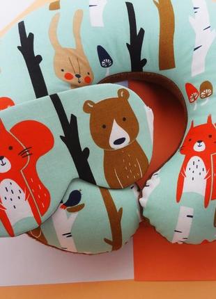 Комплект подушка для подорожей + маска для ведмідь, набір для подорожі3 фото