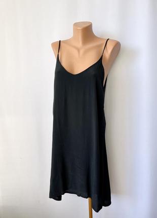 Черное платье слип летнее базовое хлопок вискоза домашнее платье италия открытая спинка