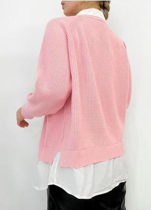 Розовый свитерик с рубашкой3 фото