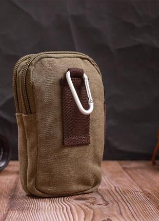Компактная сумка-чехол на пояс с металлическим карабином из текстиля vintage 22224 оливковый8 фото