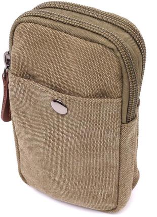 Компактная сумка-чехол на пояс с металлическим карабином из текстиля vintage 22224 оливковый1 фото