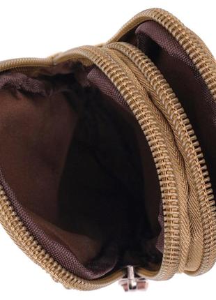 Вертикальная сумка-чехол на пояс с металлическим карабином из текстиля vintage 22227 песочный4 фото