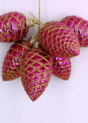 Декор підвіска соснові шишки, рожеві (6 шт)