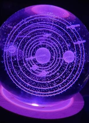 Нічник світильник підсвітка кришталева магічна куля сонячна система. подарунок на новий рік5 фото