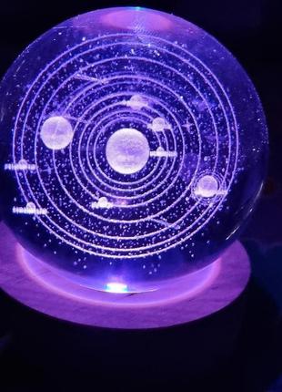 Нічник світильник підсвітка кришталева магічна куля сонячна система. подарунок на новий рік9 фото