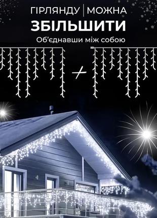 Гирлянда уличная бахрома 200 led светодиодная 12 метров прозрачный провод 55 нитей9 фото