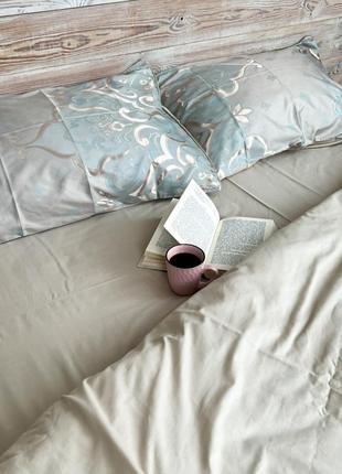 Двуспальный комплект постельного белья из жаккарда 100% хлопок (сатин) темно-бежевый3 фото