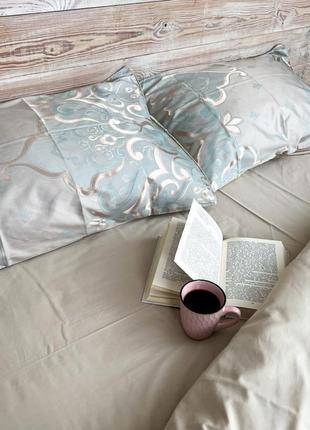Двуспальный комплект постельного белья из жаккарда 100% хлопок (сатин) темно-бежевый5 фото
