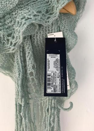 Ажурный шарф, мятного цвета с серебряной нитью3 фото