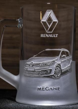 Сувенірний бокал для пива з гравіюванням renault megane - рено меган