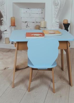 Дерев’яний столик та стільчик для дитини, дитячий стіл з шухлядою та стільчик4 фото