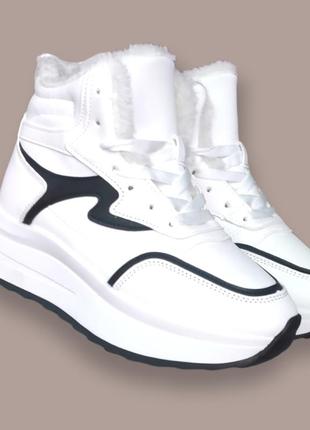 Белые зимние женские кроссовки хайтопы ботинки змейка1 фото