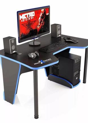 Стол геймерский (игровой) компьютерный 1200 мм чёрный с синим