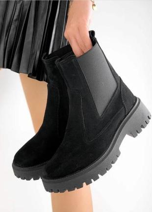 Ботинки челси зимние женские замшевые черные 36р7 фото