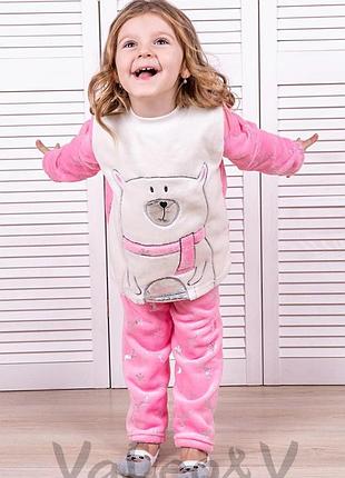 Піжама на дівчинку рожева "ведмедик" тепла на зріст 122