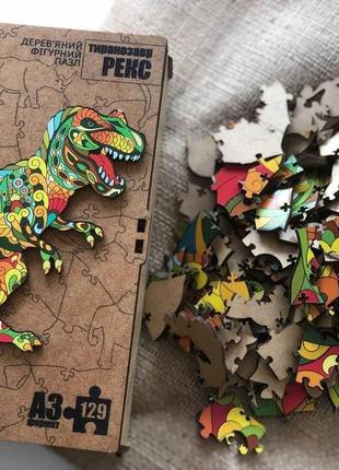 Детские деревянные эко пазлы тиранозавр рекс, деревянный пазл головоломка puzzleok формат а4 (puza4-00026)1 фото