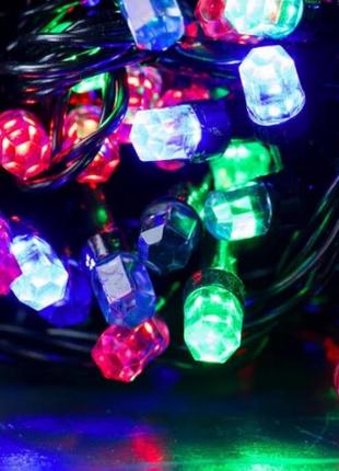 Новогодняя гирлянда рубин светодиодная led 100 лампочек 5 м, цвет белый, тепло-белый, синий, разноцветный
