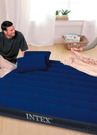 Надувний двомісний матрац intex з двома подушками та насосом, надувне ліжко intex 64765, 203 х 152 х 25 см4 фото