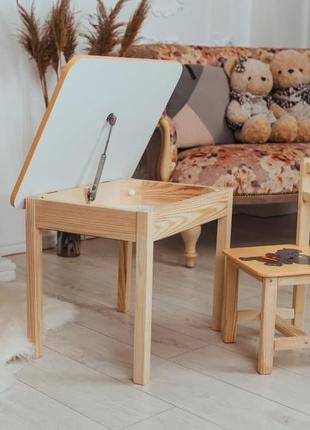 Деревянный столик и стульчик для ребенка, детский стол с ящиком и стульчик10 фото