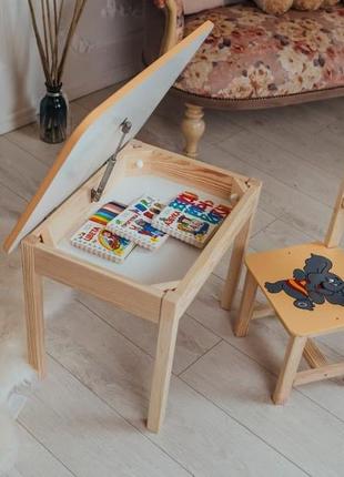 Деревянный столик и стульчик для ребенка, детский стол с ящиком и стульчик9 фото