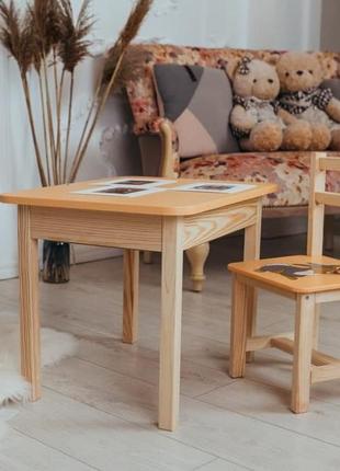 Столик та стільчик для дитини, дерев’яний дитячий стіл з шухлядою та стільчик3 фото