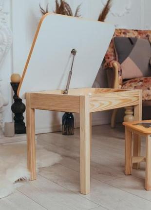 Столик та стільчик для дитини, дерев’яний дитячий стіл з шухлядою та стільчик9 фото