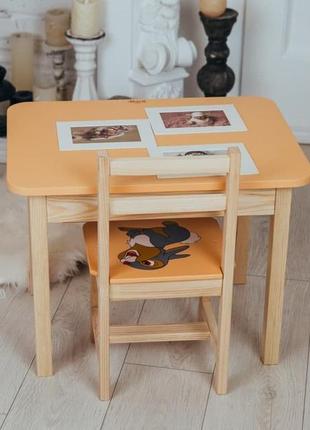 Столик и стульчик для ребенка, деревянный детский стол с ящиком и стульчик8 фото