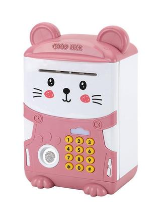 Скарбничка-сейф мишеня з кодовим замком та відбитком пальця, рожевий