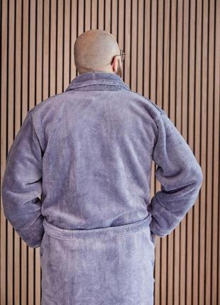 Чоловічий махровий халат батал 2xl-5xl довгий tomiko графіт/сірий6 фото
