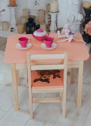 Дитячий дерев’яний столик і стільчик, дитячий стіл з шухлядою та стільчик2 фото