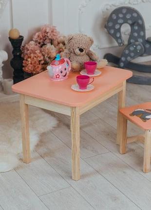 Столик и стульчик для ребенка, деревянный детский стол с ящиком и стульчик4 фото