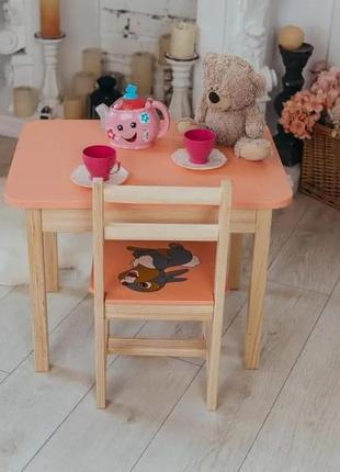 Столик и стульчик для ребенка, деревянный детский стол с ящиком и стульчик6 фото