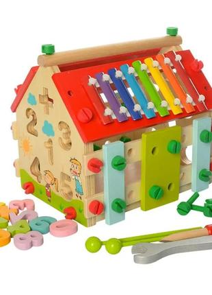Детский деревянный развивающий центр, деревянная игрушка сортер, детский деревянный конструктор, limo toy 20873 фото