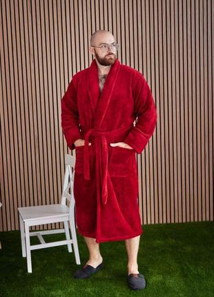 Халат мужской махровый батал 2xl-5xl длинный бордо