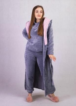 Жіночий махровий комплект халат з піжамою1 фото