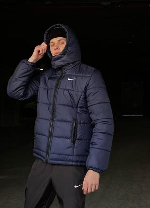 Зимова куртка чоловіча nike до -25 с тепла коротка з капюшоном синя пуховик чоловічий зимовий найк