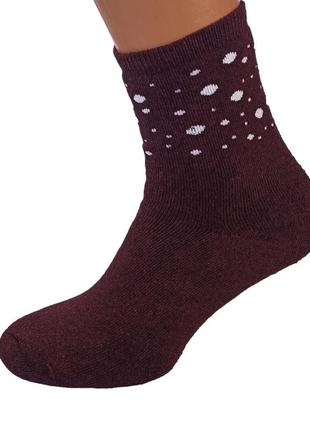 Носки женские махровые высокие 23-25 размер (36-40 обувь) капли зимние бордовый7 фото