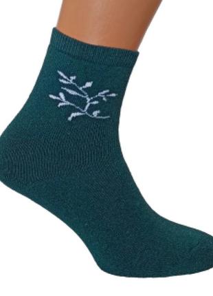 Шкарпетки жіночі махрові високі 23-25 розмір (36-40 взуття) luxe гілка зимові зелений4 фото