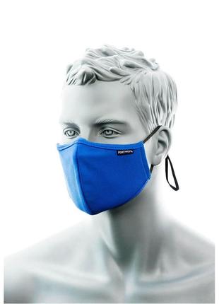Захисна 2-шарова антимікробна тканинна маска для обличчя з переніссям (pk25) portwest cv34, синій