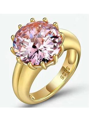 Кольцо женское медицинское золото обручальное кольцо с розовым камнем большим фианитом  р. 19